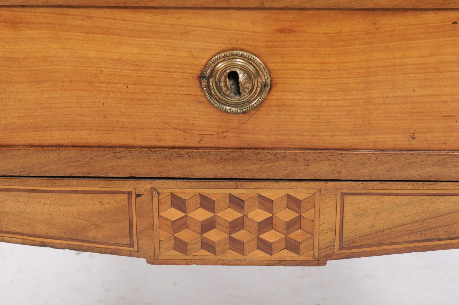 French Louis XVI Style Pine Two-Drawer Commode with Walnut Marquetry Accents In Good Condition In Atlanta, GA