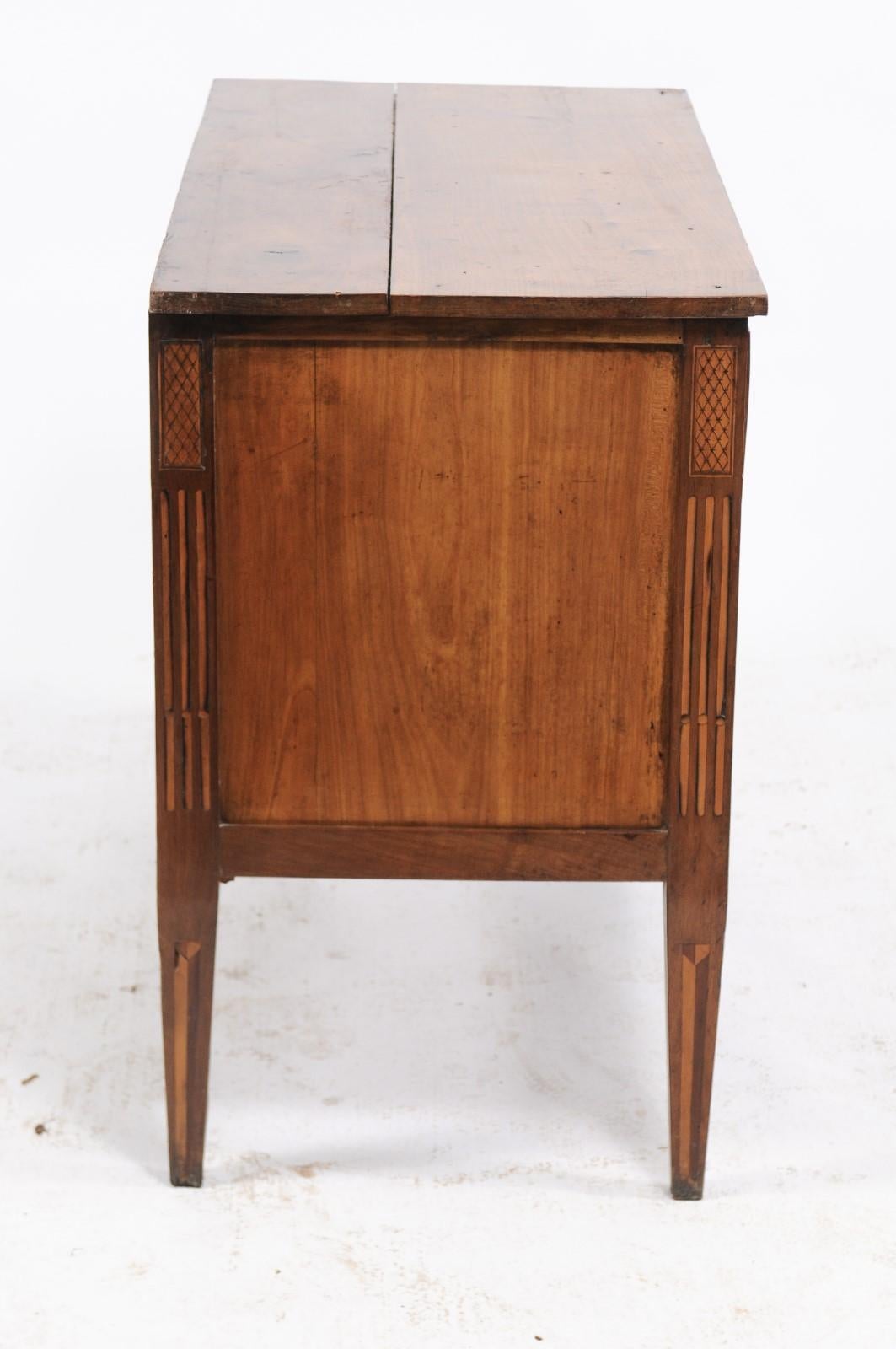 French Louis XVI Style Pine Two-Drawer Commode with Walnut Marquetry Accents 4