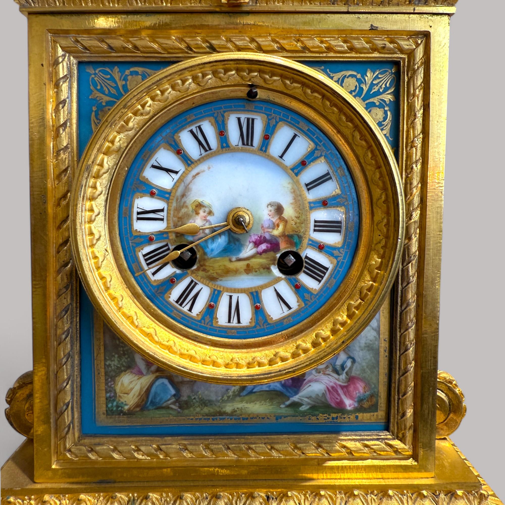 Orologio da camino francese in porcellana e bronzo dorato in stile Luigi XVI, XIX secolo in vendita 6
