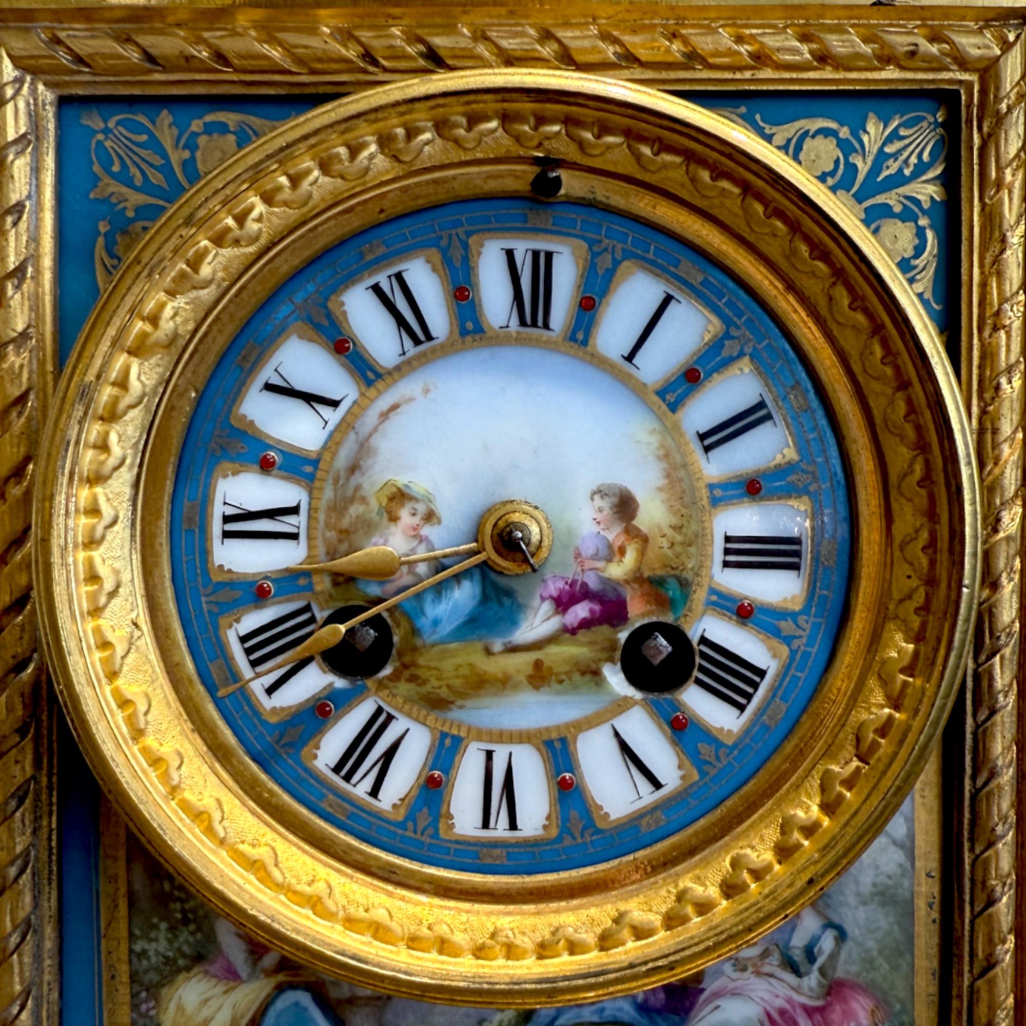 Orologio da camino francese in porcellana e bronzo dorato in stile Luigi XVI, XIX secolo in vendita 7