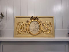 French Louis XVI Style Portrait Painted Parcel Gilt Wood Architectural Panel
