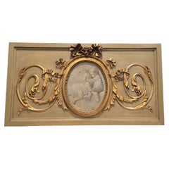 French Louis XVI Style Portrait Painted Parcel Gilt Wood Architectural Panel 