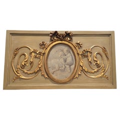 French Louis XVI Style Portrait Painted Parcel Gilt Wood Architectural Panel