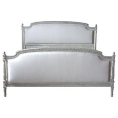 French Louis XVI-Style Queen Size Bed Frame with Distressed Finish