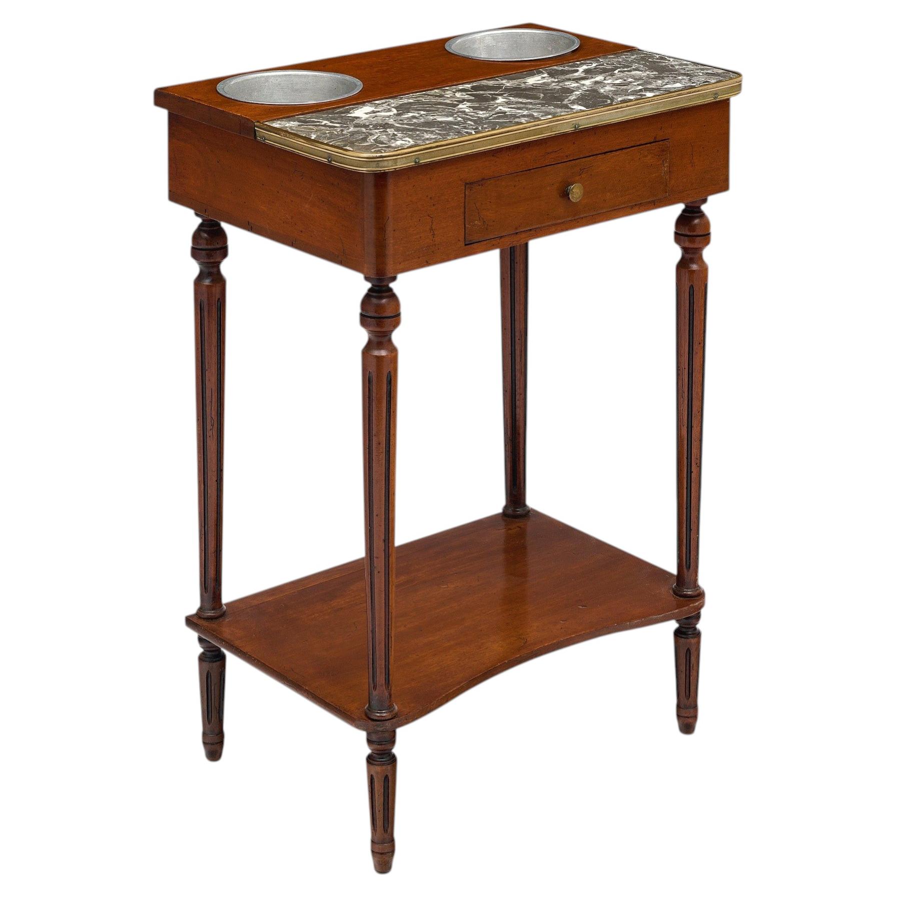 French Louis XVI Style Rafraichissoir Table, Mahogany & Marble, 1910