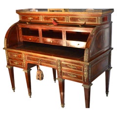 Scrivania Roll Top francese in stile Luigi XVI in mogano e bronzo dorato