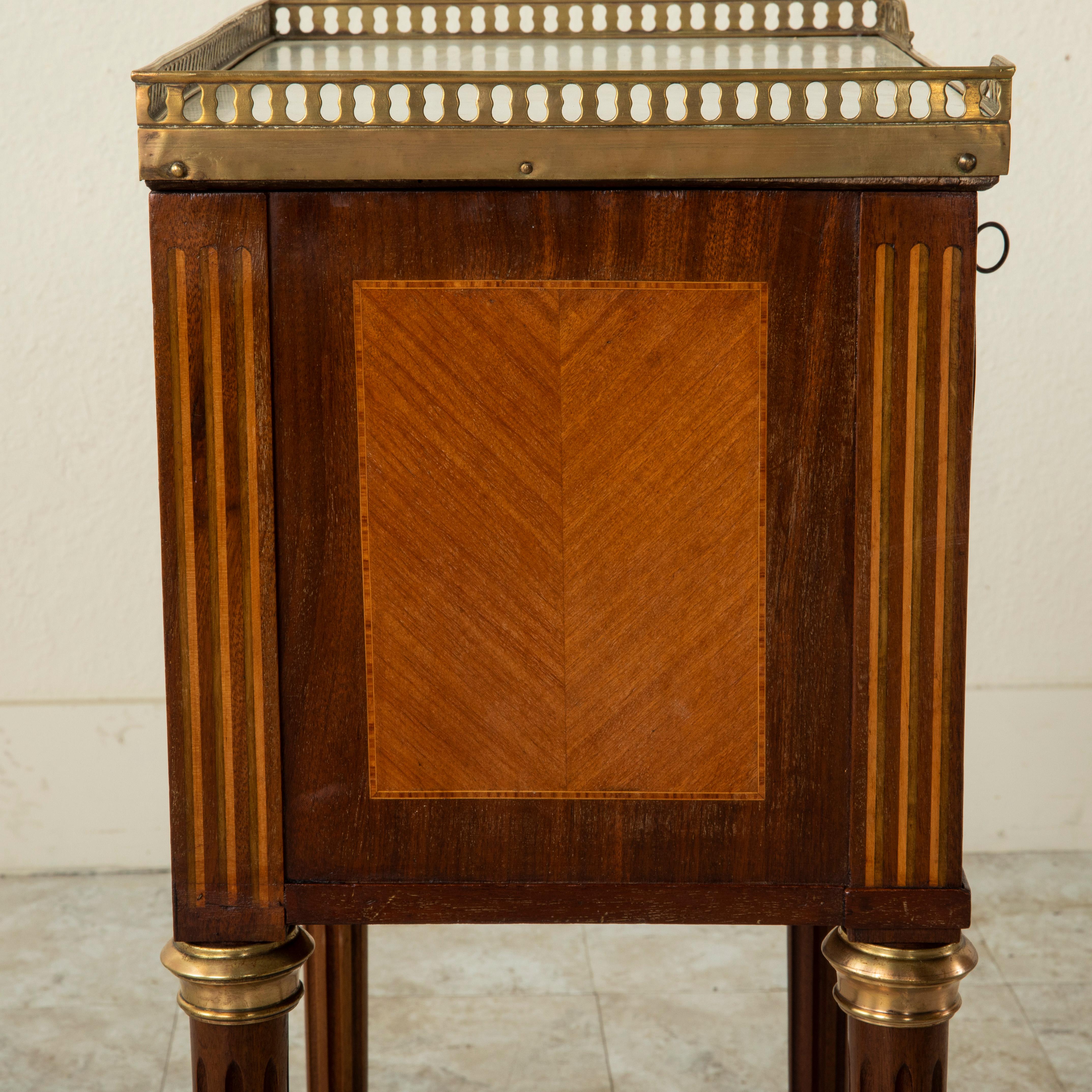 French Louis XVI Style Rosewood Marquetry Side Table, End Table with Marble Top 9
