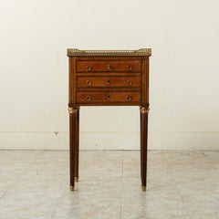French Louis XVI Style Rosewood Marquetry Side Table, End Table with Marble Top