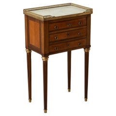 French Louis XVI Style Rosewood Marquetry Side Table, End Table with Marble Top
