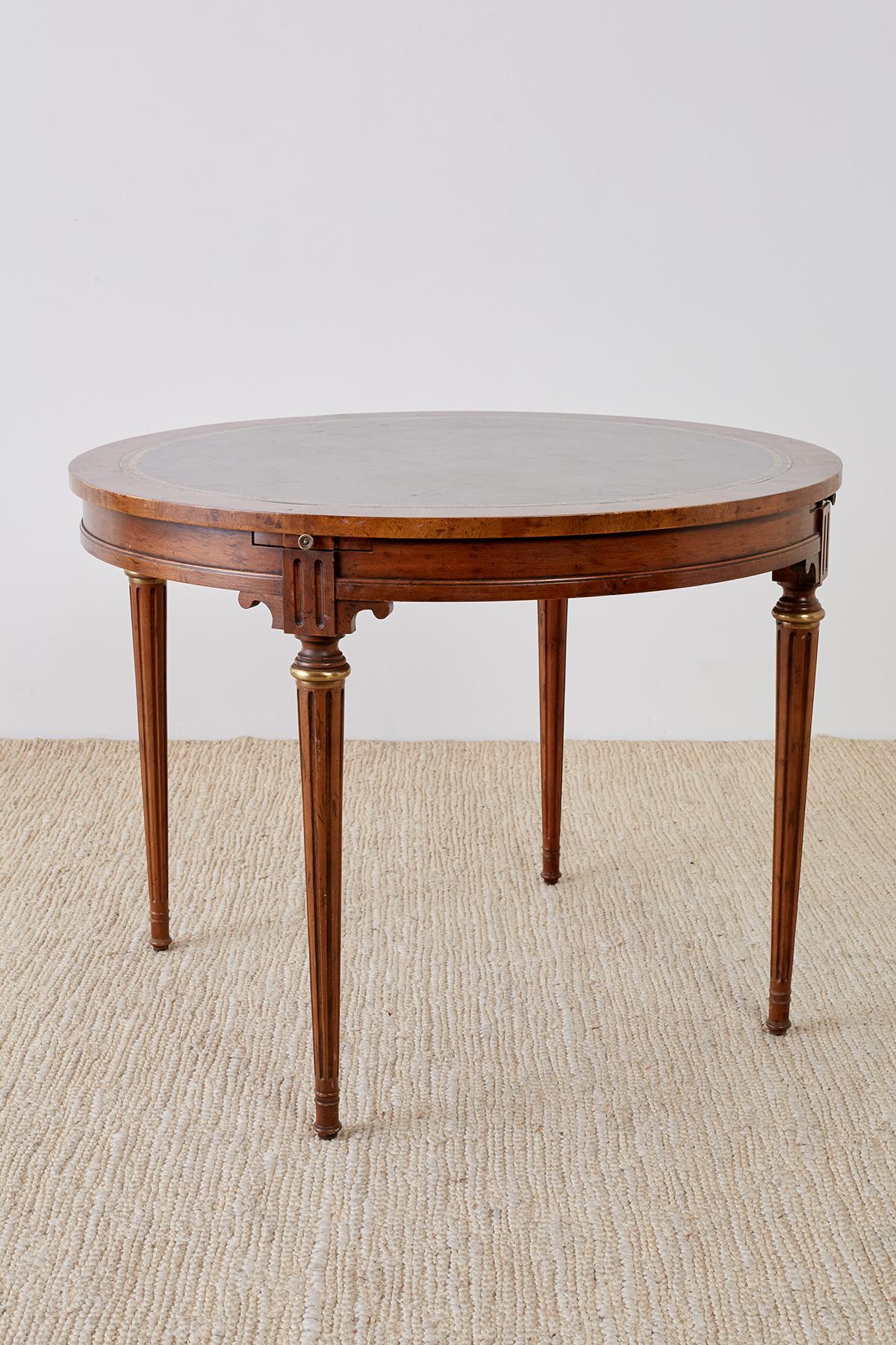 French Louis XVI Style Round Leather Top Game Table 3