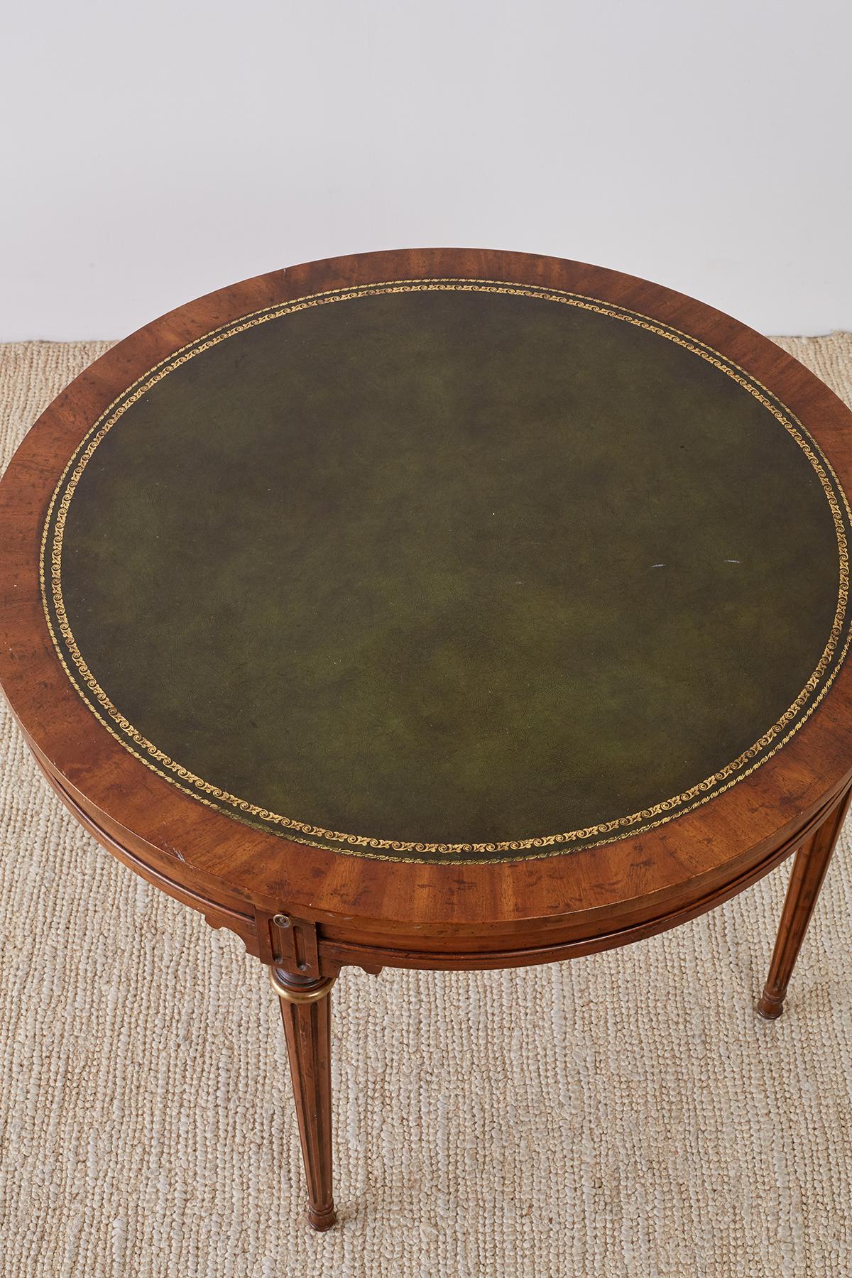 French Louis XVI Style Round Leather Top Game Table 5