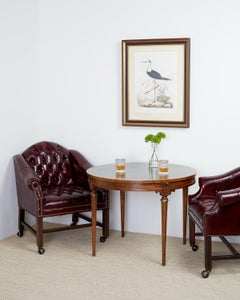 French Louis XVI Style Round Leather Top Game Table