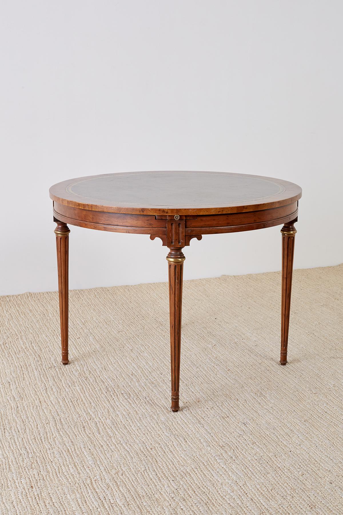 French Louis XVI Style Round Leather Top Game Table 10