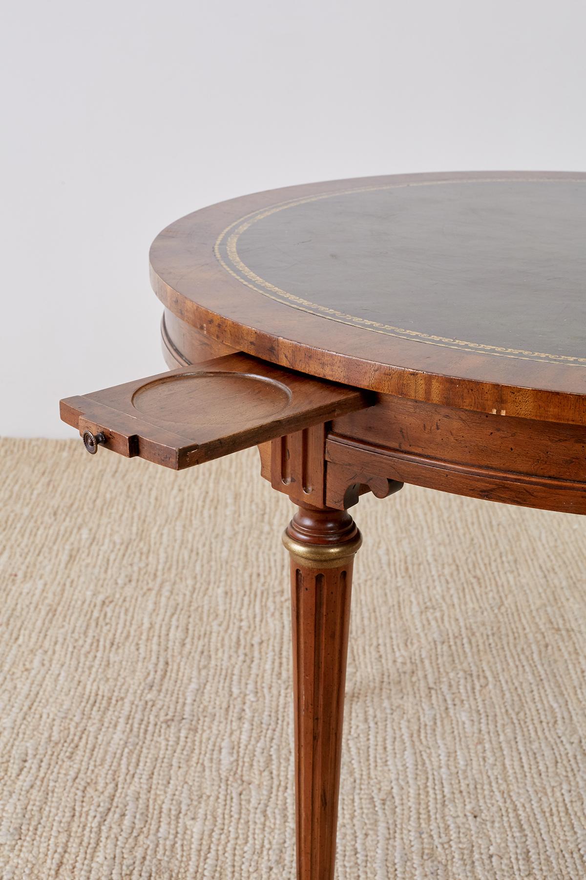 American French Louis XVI Style Round Leather Top Game Table