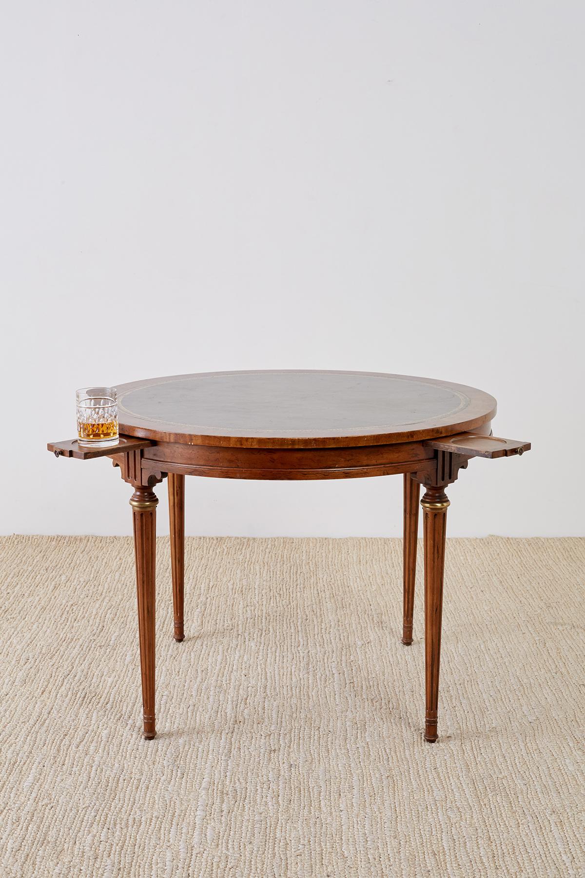 20th Century French Louis XVI Style Round Leather Top Game Table