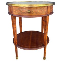 French Louis XVI Style Round Side Table with Marquetry and Drawer, 1930s