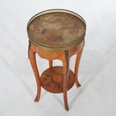 French Louis XVI Style Satinwood, Inlaid Marquetry & Rouge Marble Top Table