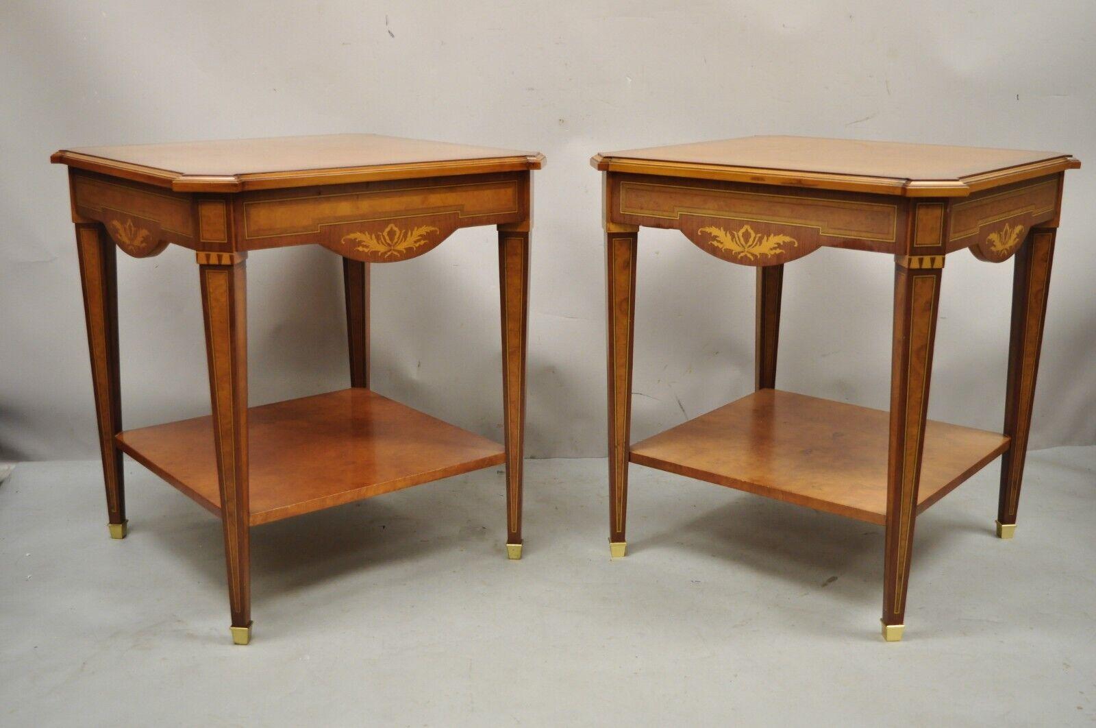 French Louis XVI Style Satinwood Inlay Side End Tables by Mudeva - a Pair        7