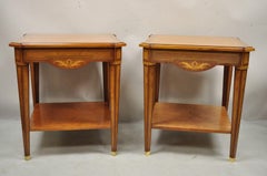 French Louis XVI Style Satinwood Inlay Side End Tables by Mudeva - a Pair