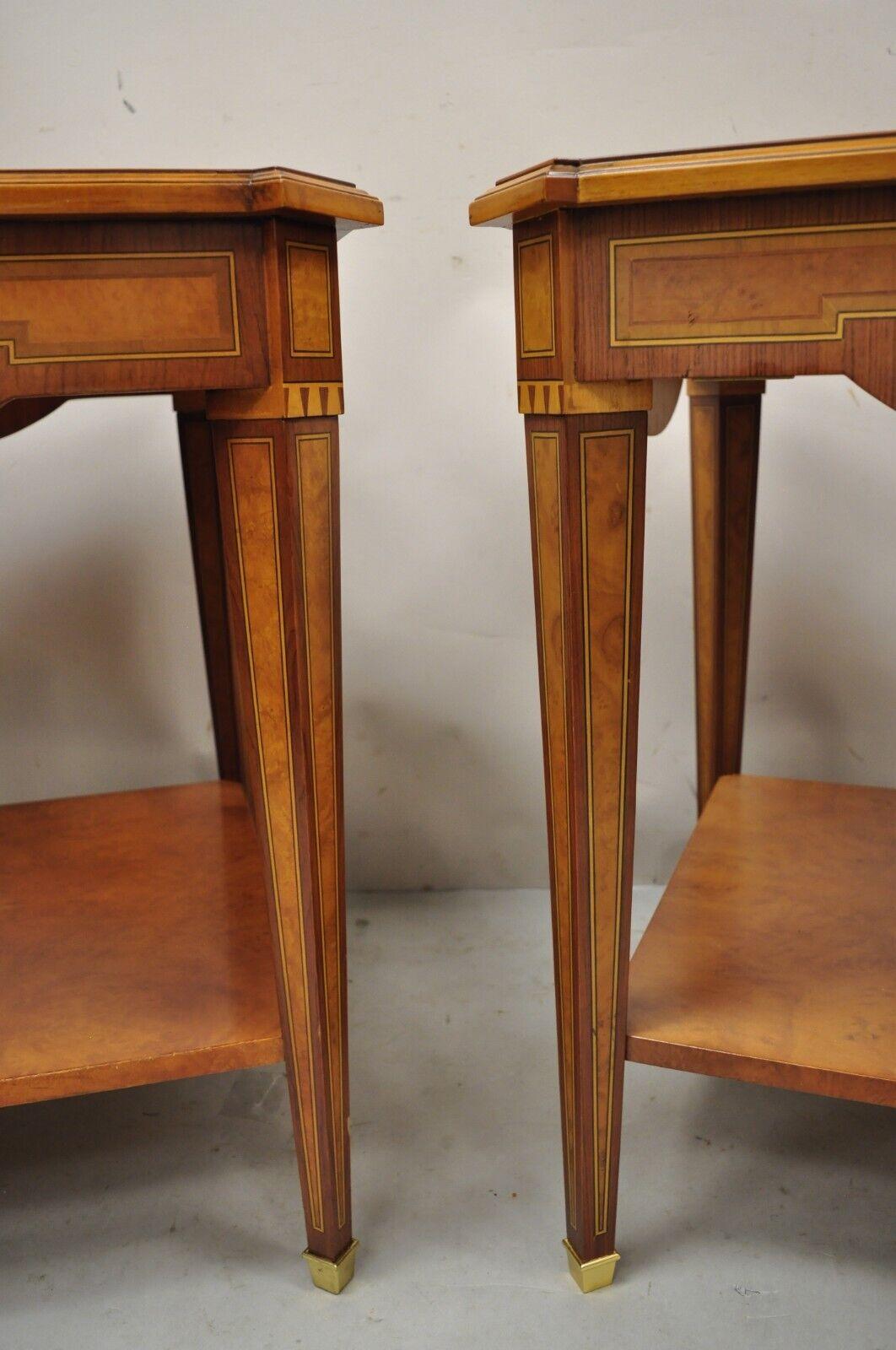 20th Century French Louis XVI Style Satinwood Inlay Side End Tables by Mudeva - a Pair       