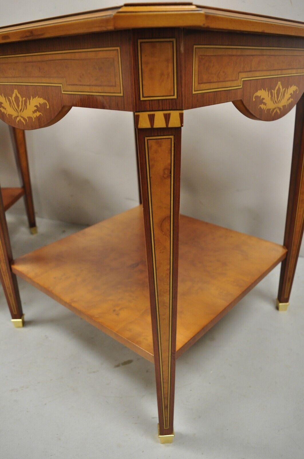 Mahogany French Louis XVI Style Satinwood Inlay Side End Tables by Mudeva - a Pair       