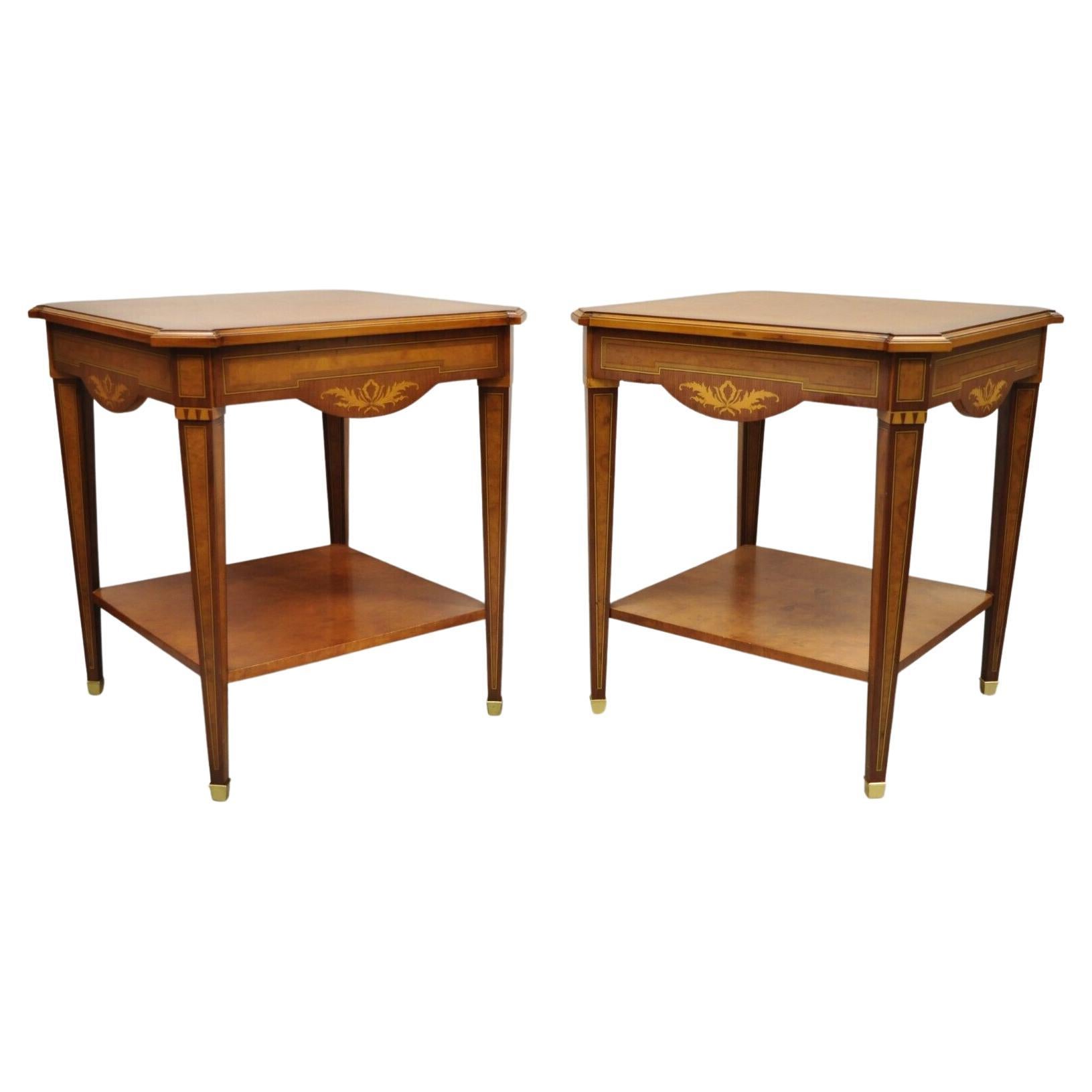French Louis XVI Style Satinwood Inlay Side End Tables by Mudeva - a Pair       
