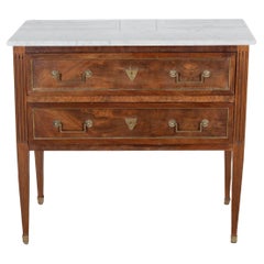 French Louis XVI Style Sauteuse Chest of Drawers in Walnut with Marble Top, Circ