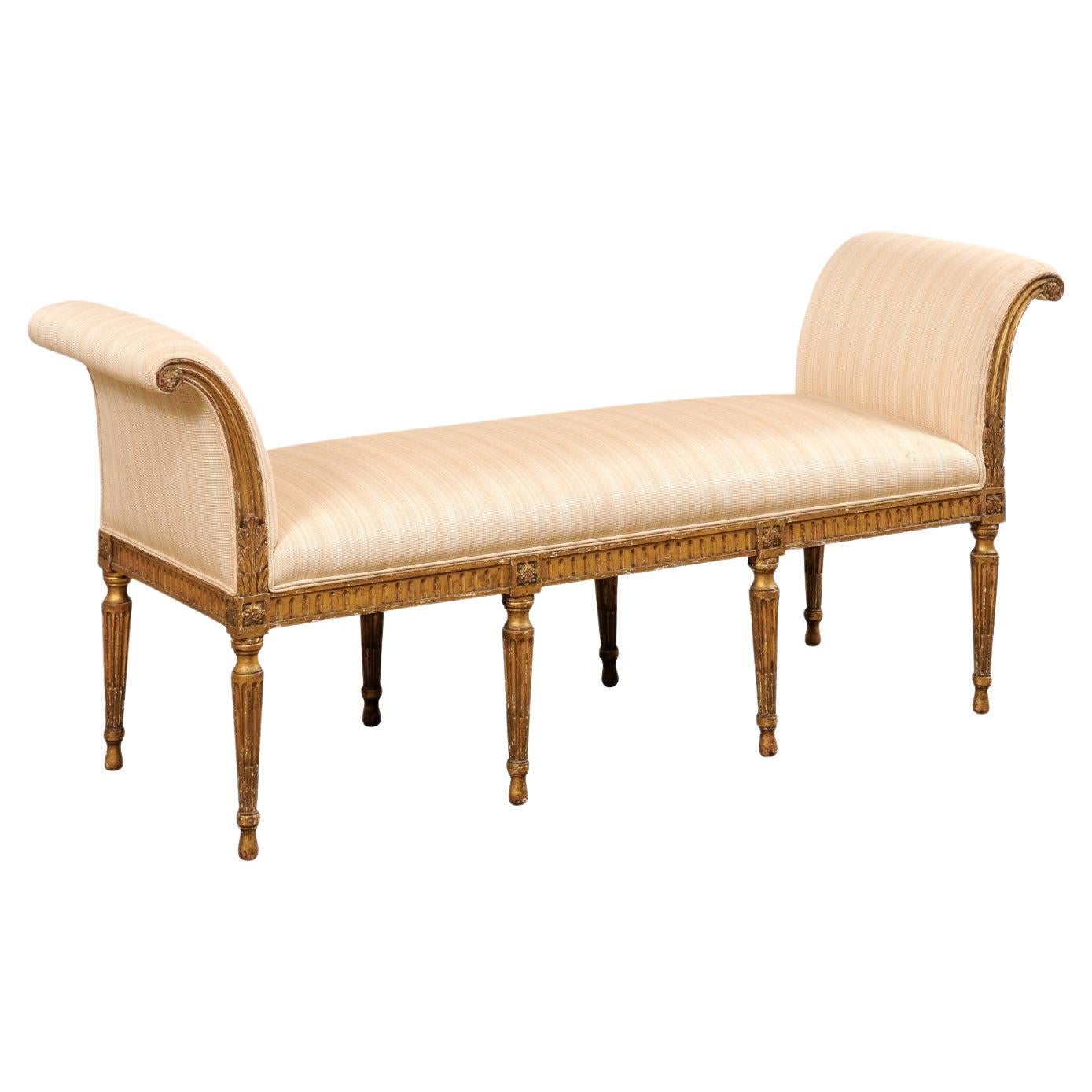 French Louis XVI Style Scroll Arm Window Bench, Late 19th Century For Sale