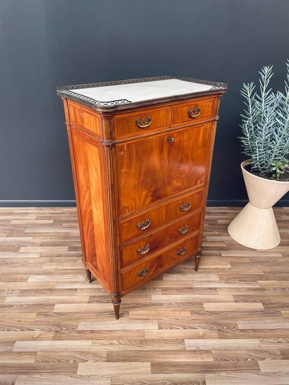 Mid-20th Century French Louis XVI-Style Secretary Desk with Marble Top