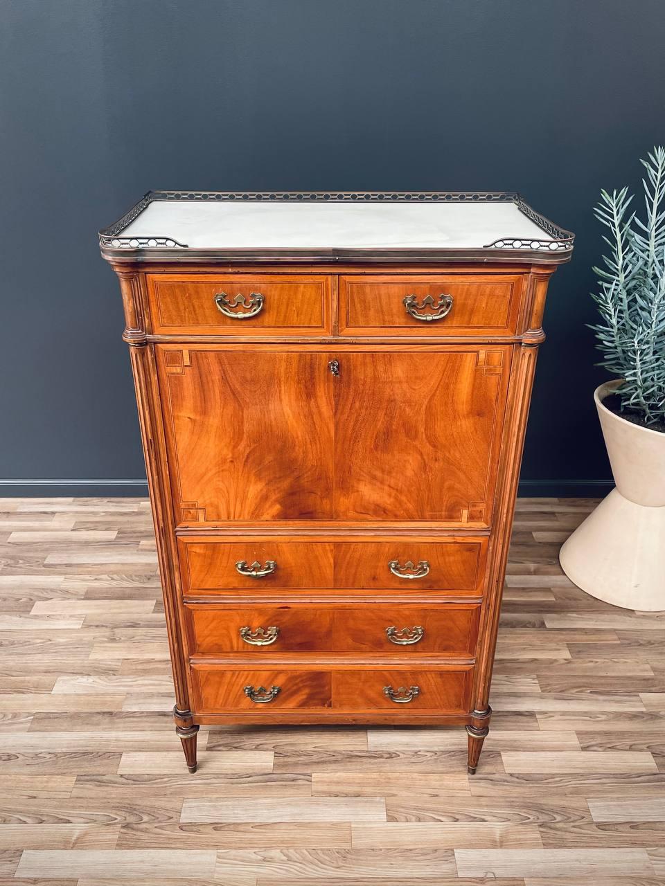 French Louis XVI-Style Secretary Desk with Marble Top For Sale 2