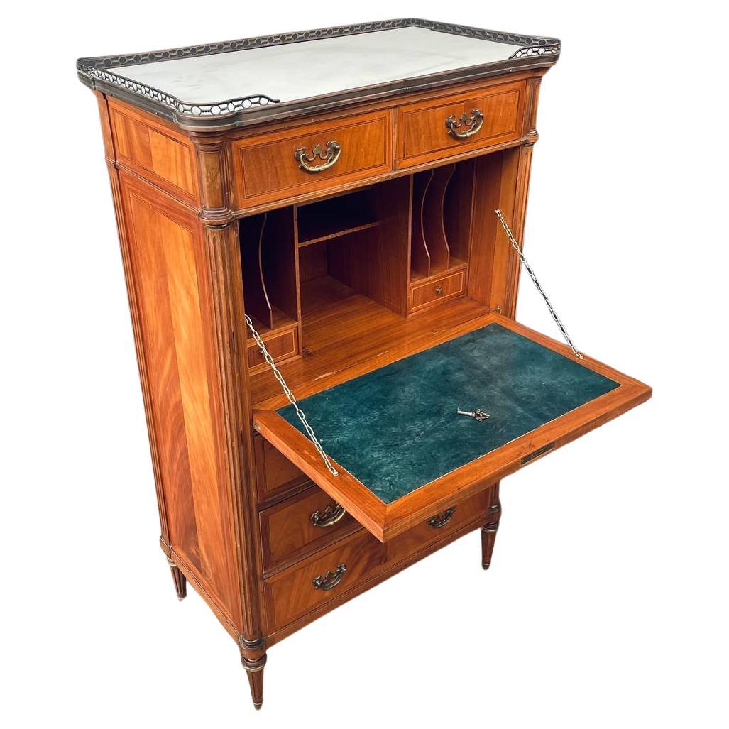 French Louis XVI-Style Secretary Desk with Marble Top For Sale