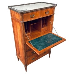 French Louis XVI-Style Secretary Desk with Marble Top