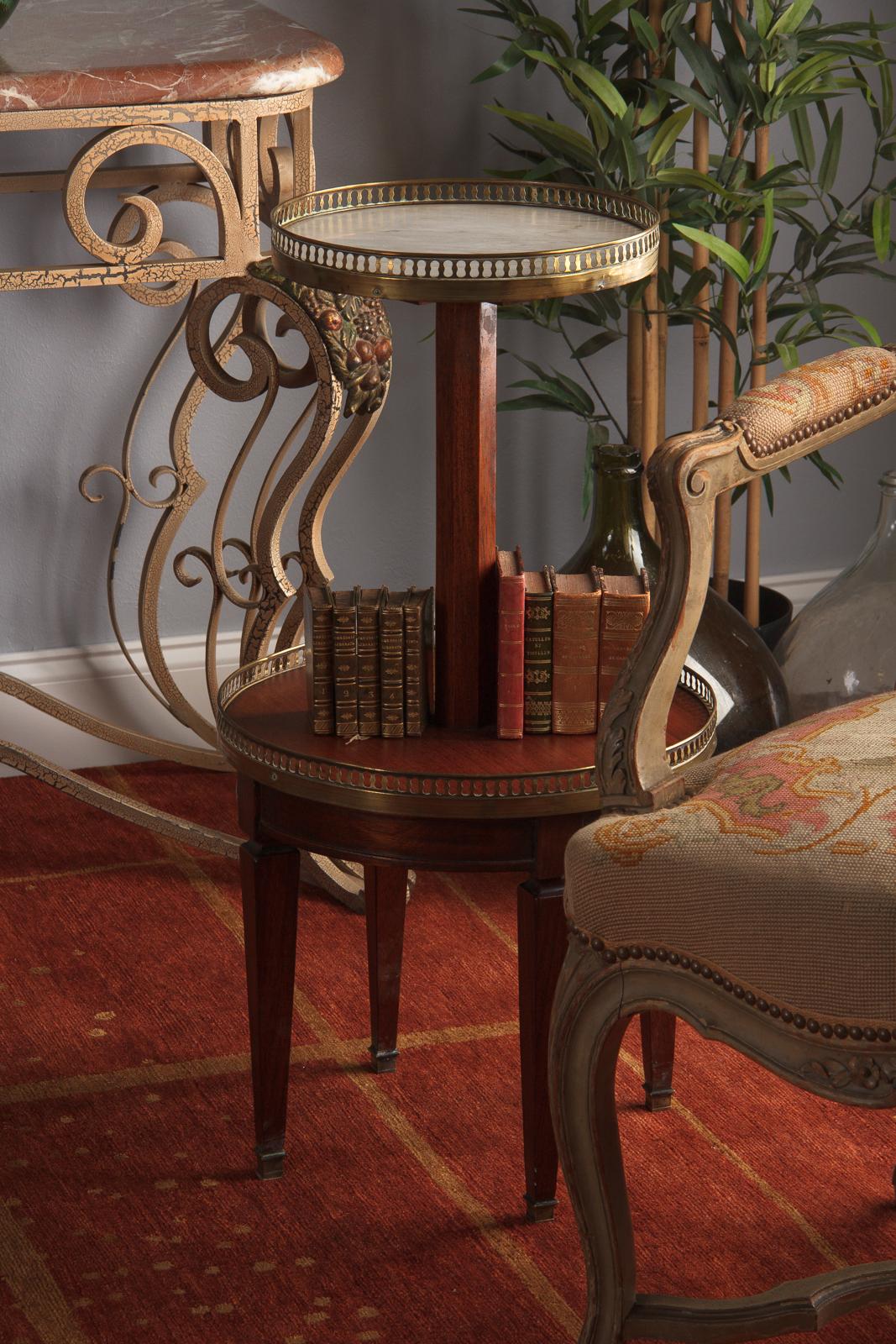 French Louis XVI Style Mahogany and Marble-Top Serving Table, 1940s 12