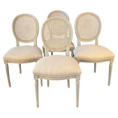 French Louis XVI Style Set of 4 Dining Chairs with Caned Backs French Louis XVI Style Set of 4 Dining Chairs with Caned Backs