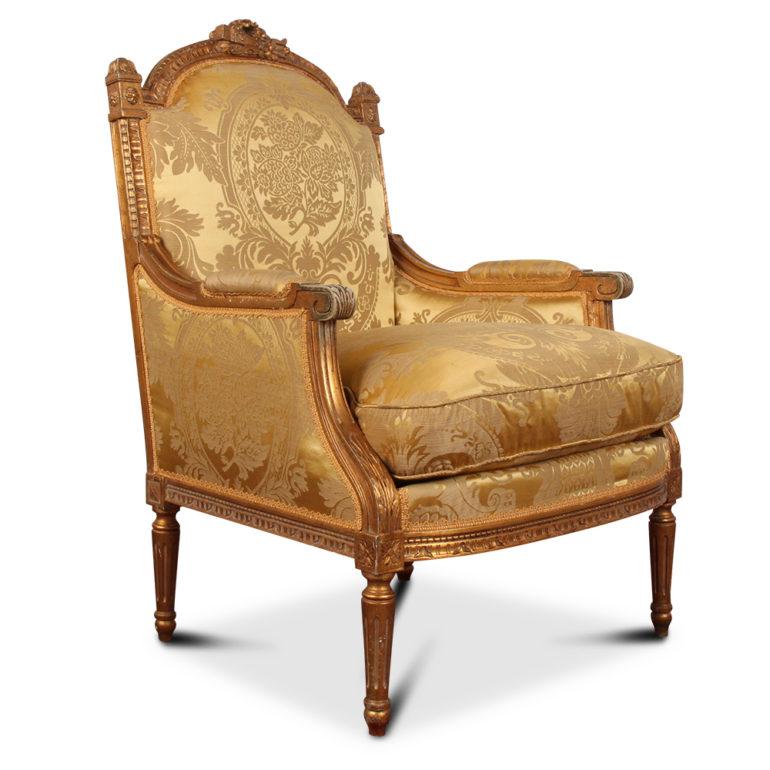 Carved French Louis XVI-Style Settee and 4 Chairs