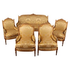 French Louis XVI-Style Settee and 4 Chairs