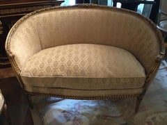 French Louis XVI Style Settee and Two Armchairs, Giltwood, Cream Hue