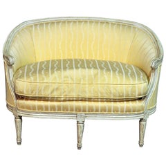Rare Size French Louis XVI Style Creme Painted Settee Rare Size French Louis XVI Style Creme Painted Settee