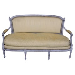 French Louis XVI Style Settee Gray Distressed Painted Finish Circa 1920