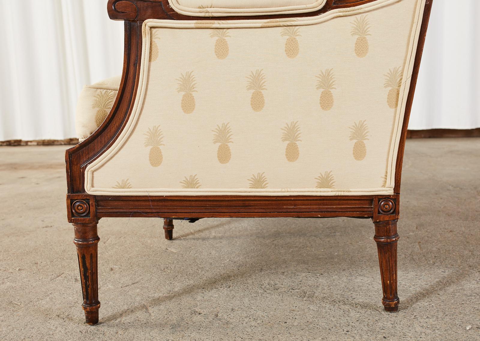 French Louis XVI Style Settee with Pineapple Motif Fabric 5