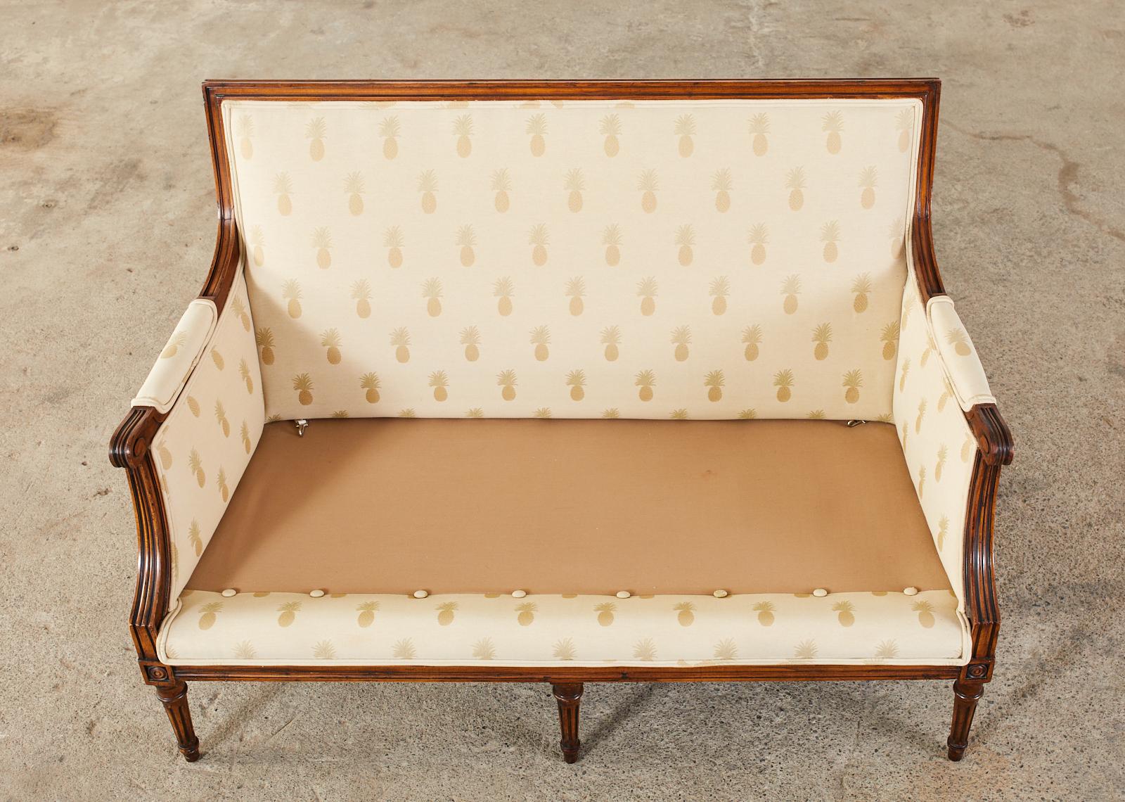 20th Century French Louis XVI Style Settee with Pineapple Motif Fabric
