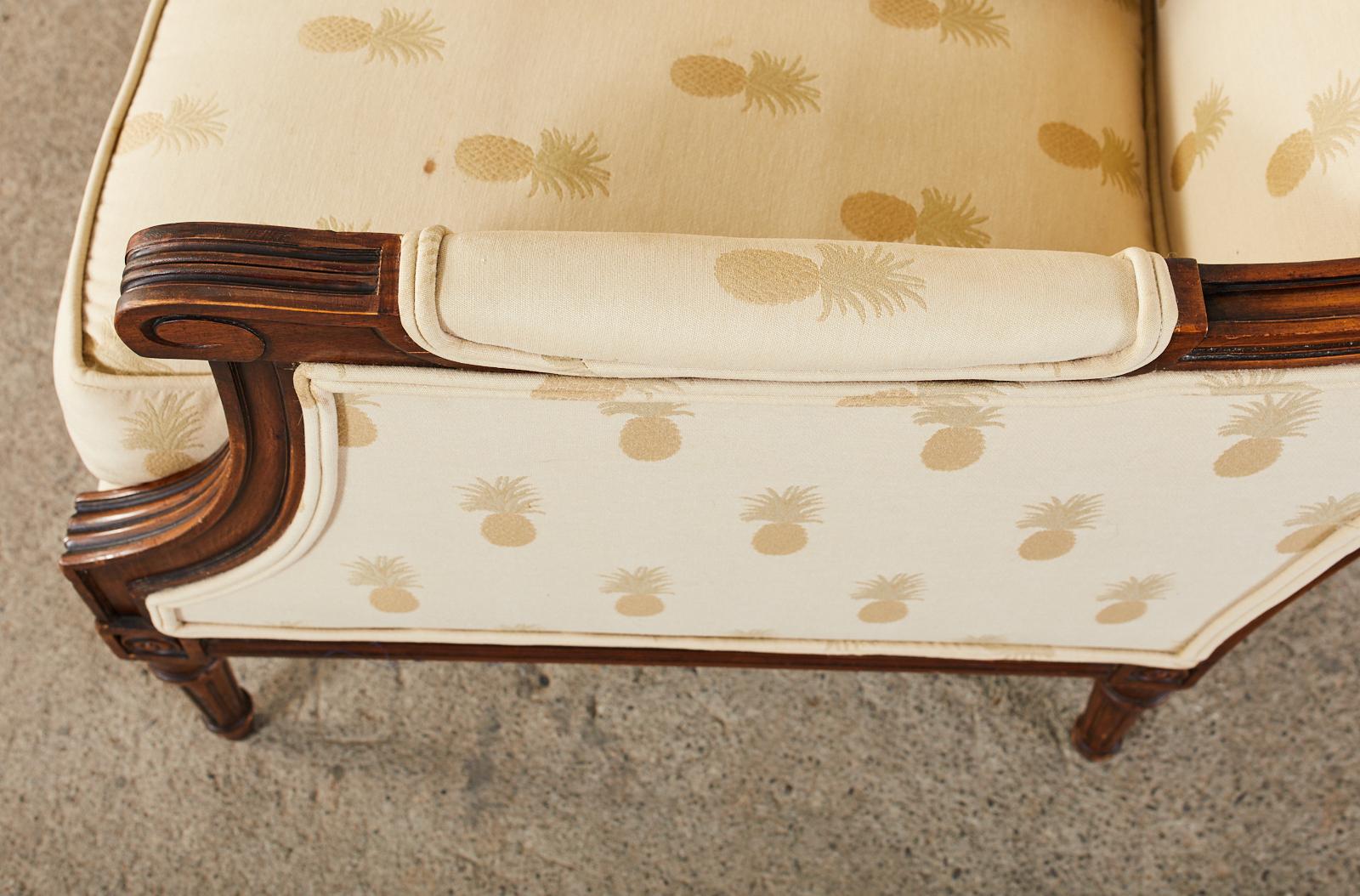 French Louis XVI Style Settee with Pineapple Motif Fabric 3