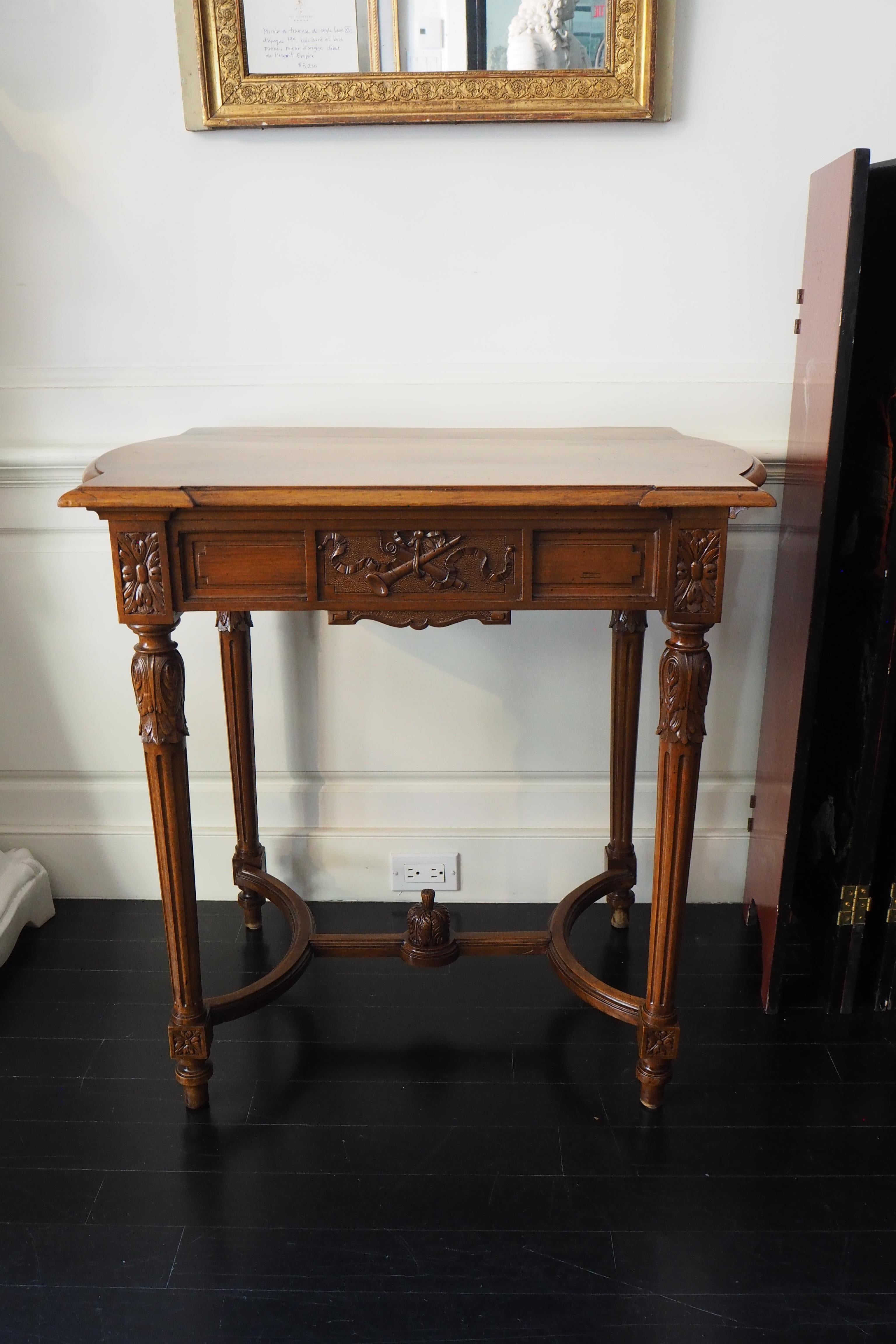 French Louis XVI Style Side Table or Writing Table, Entretoise Legs For Sale 8