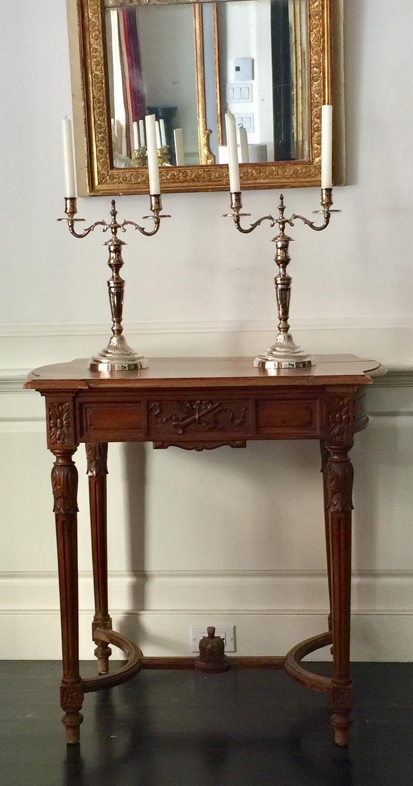 19th Century French Louis XVI Style Side Table or Writing Table, Entretoise Legs For Sale