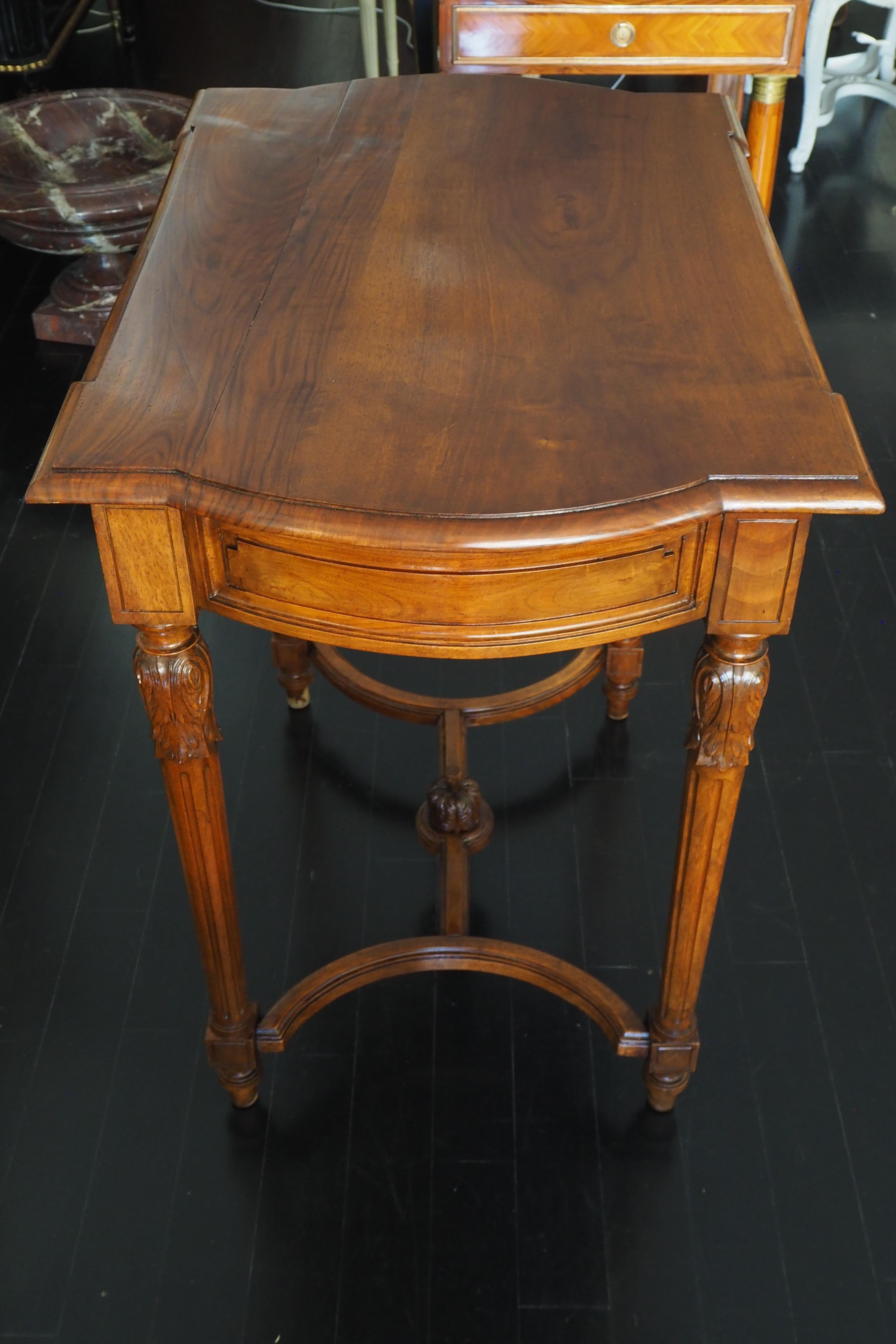 French Louis XVI Style Side Table or Writing Table, Entretoise Legs For Sale 11