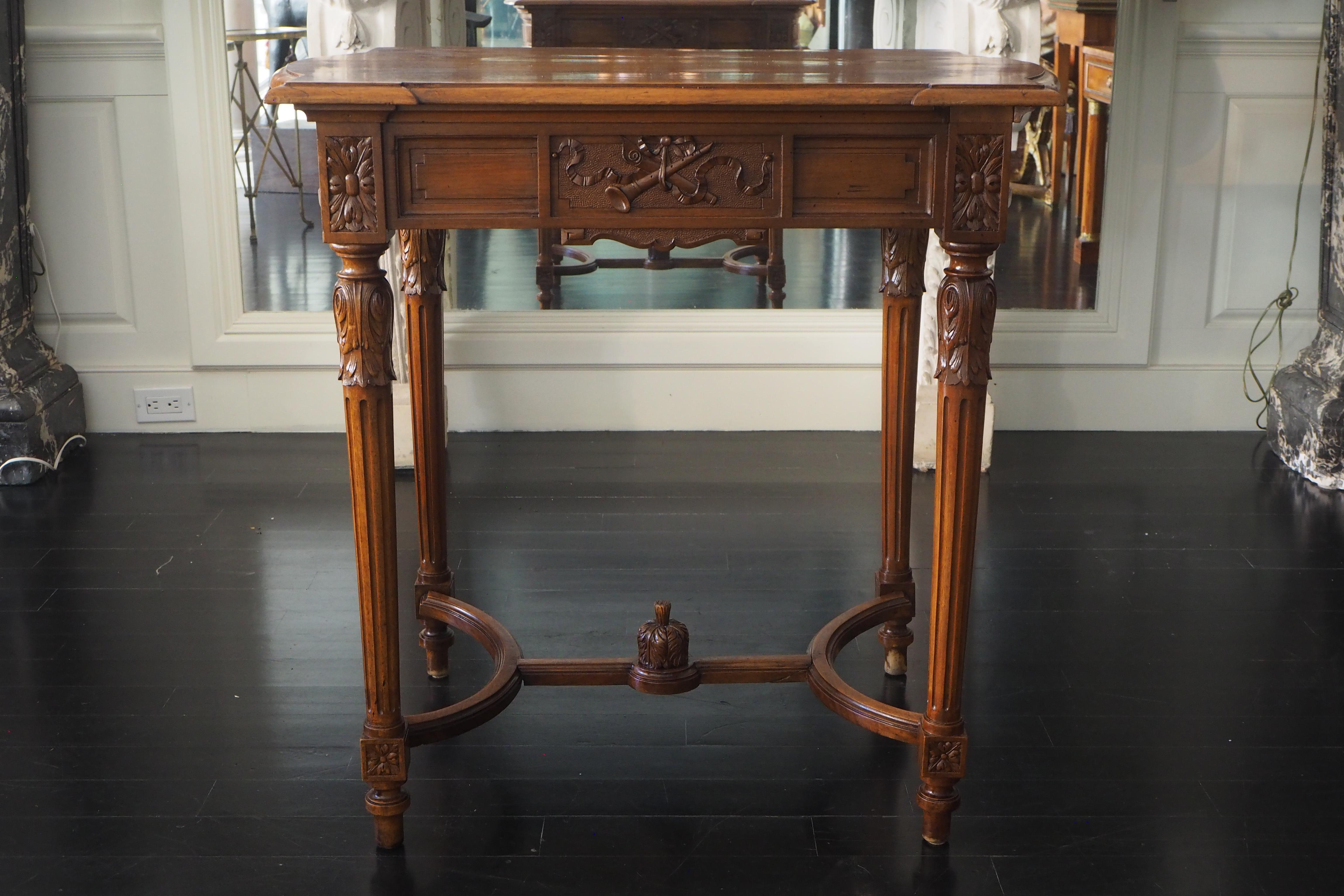 French Louis XVI Style Side Table or Writing Table, Entretoise Legs For Sale 1