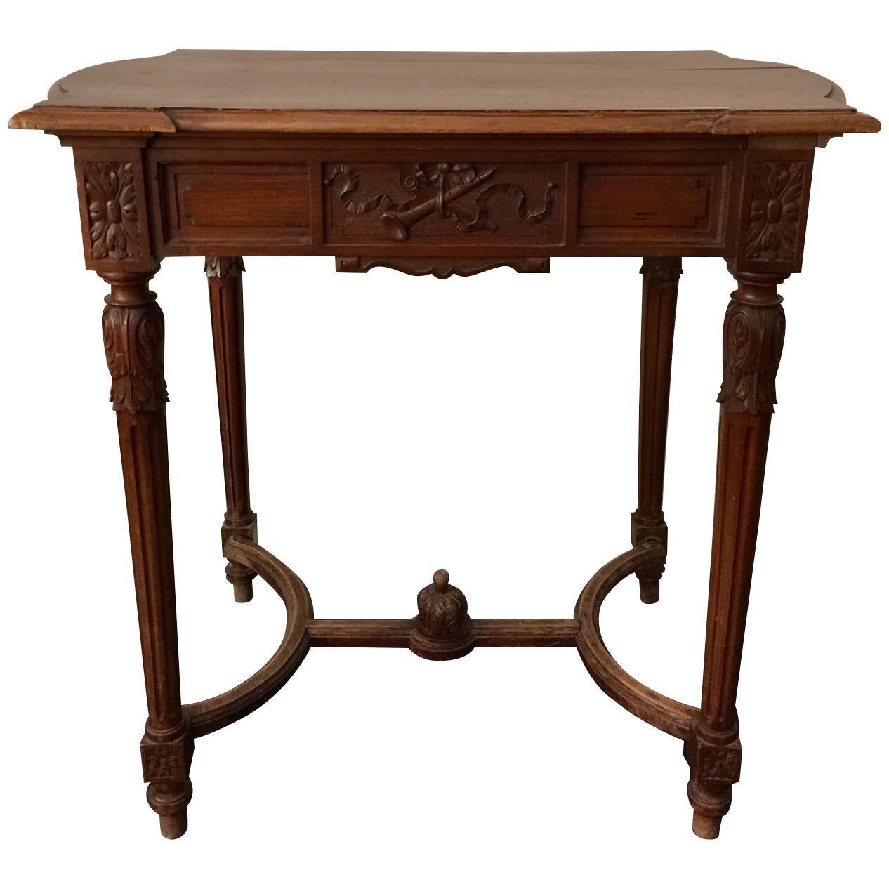 French Louis XVI Style Side Table or Writing Table, Entretoise Legs For Sale