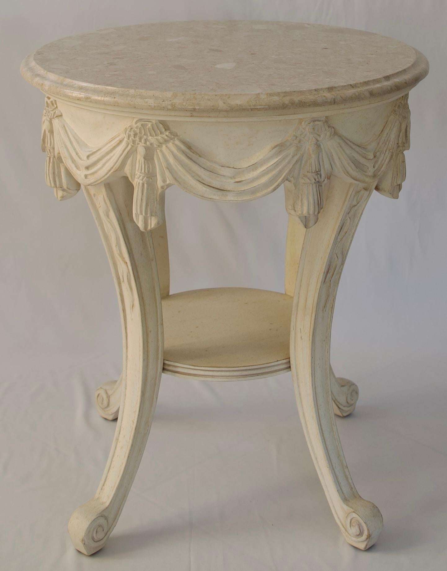 French Louis XVI Style Side Table with Italian Marble Top, Powder Room Side Table For Sale