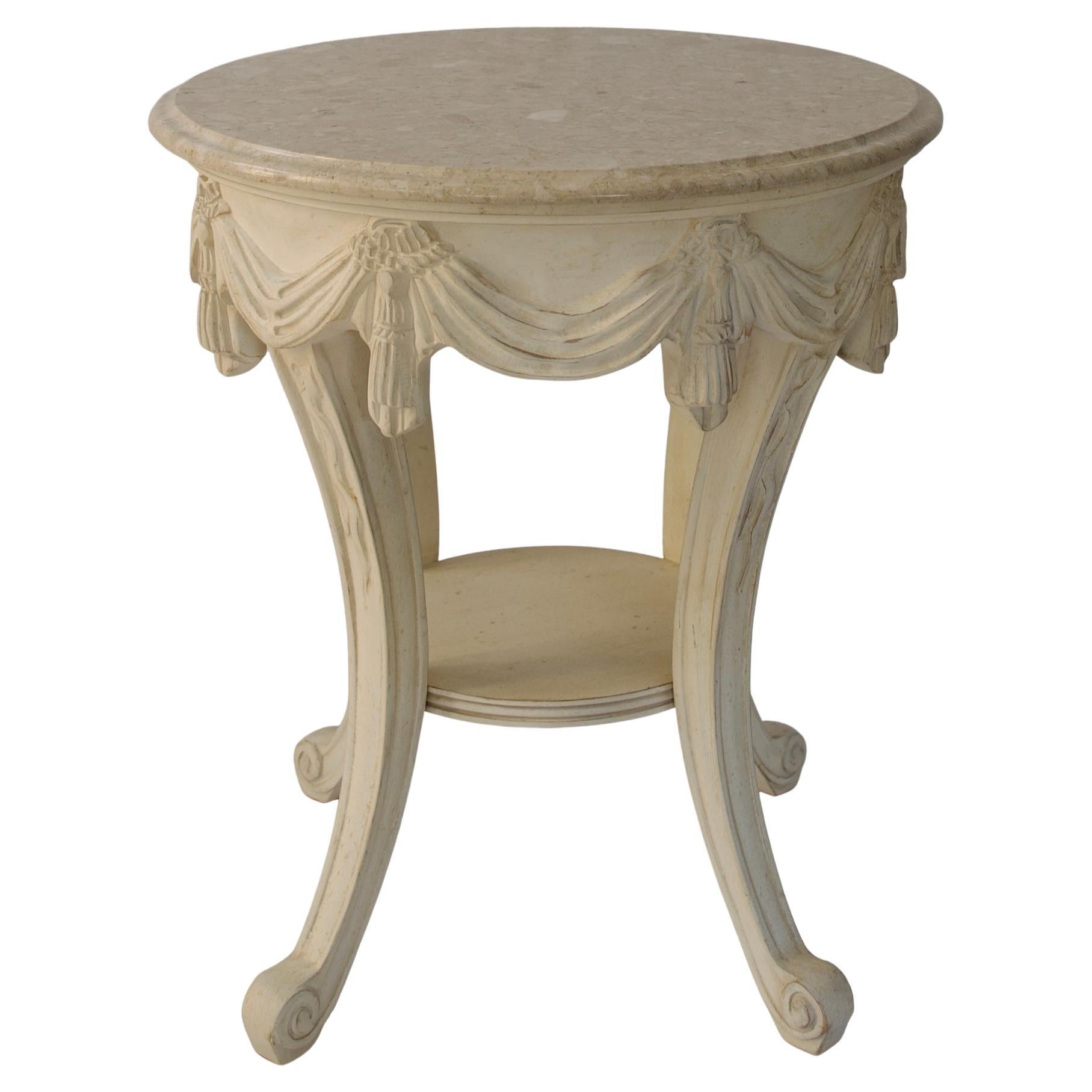 Louis XVI Style Side Table with Italian Marble Top, Powder Room Side Table For Sale