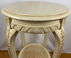French Louis XVI Style Side Table with Caned Bottom Shelf
